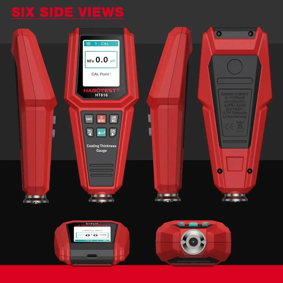 HABOTEST HT616 Car Coating Thickness Gauge 0-1500UM Car Film Paint Thickness Tester Measurement Save calibration data in groups