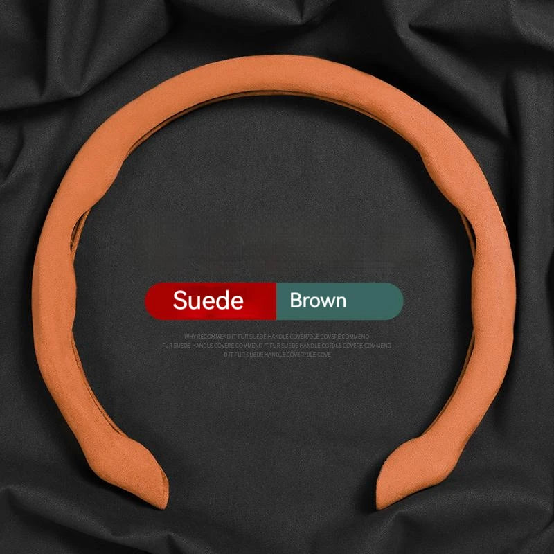 Car steering wheel sleeve, half wrapped carbon fiber pattern, all-season universal card type anti slip mesh, red D-shaped handle