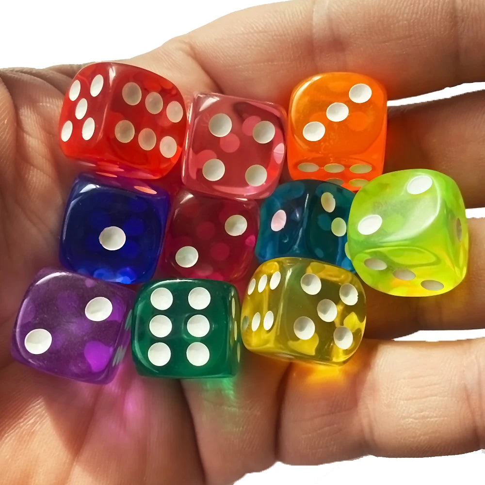 10pcs/Pack Transparent Acrylic Dice 16mm High Quality Multicolour #16 Round Corner Boutique Game Dices Cubes