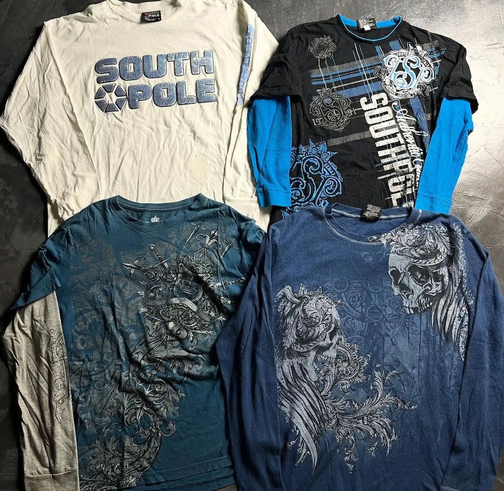 Y2K Southpole Long-Sleeved Tops New Man American Japanese Harajuku Pure Cotton T-shirt Shirt Fashion Clothes