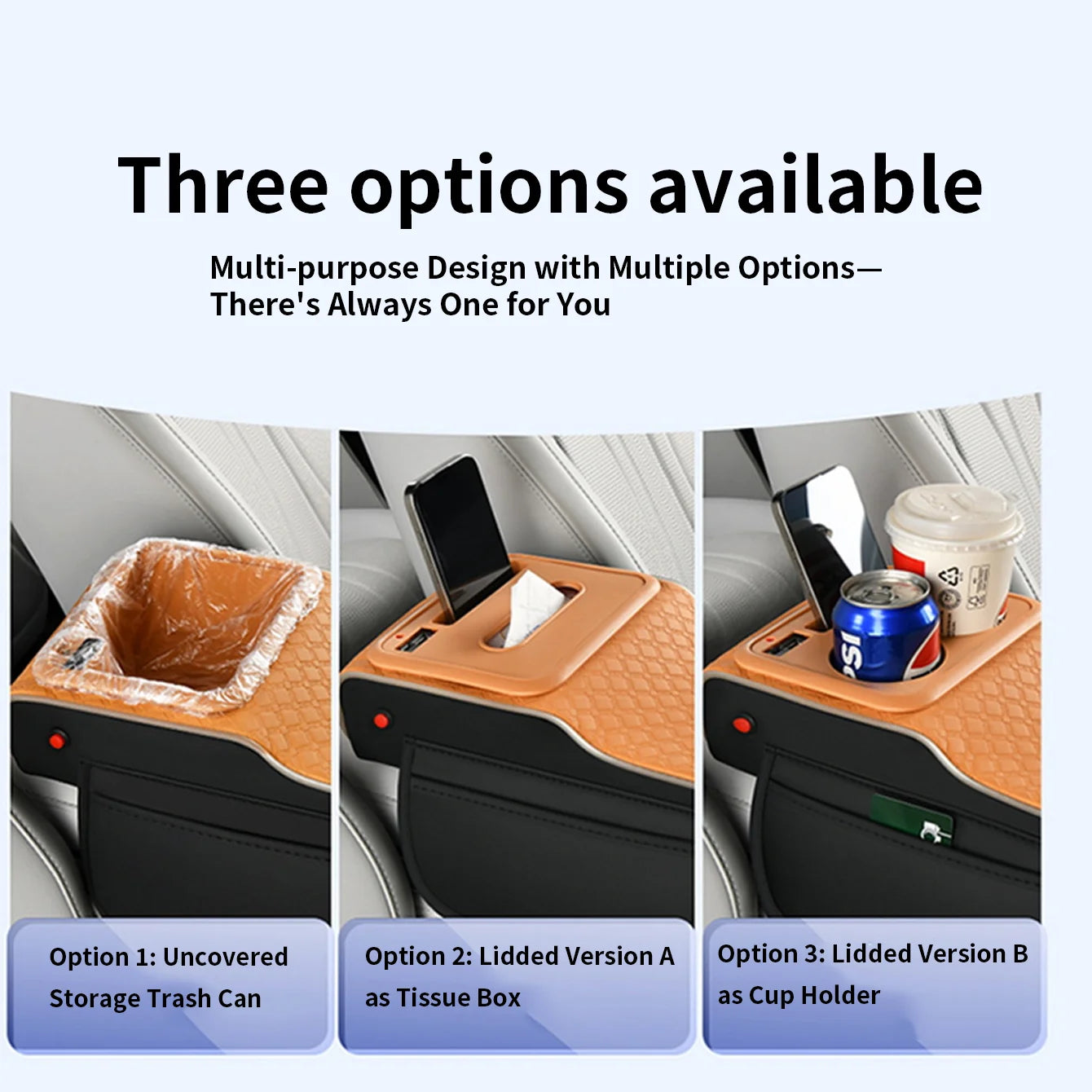 A Multifunctional Car Armrest Box with Interchangeable Cover, Featuring a Starry Laser Projection, Side Light-Emitting Strips, Dual Type-C/Usb Charging Ports for Mobile Phones, Easily Transforms into a Cup Holder, Tissue Box,