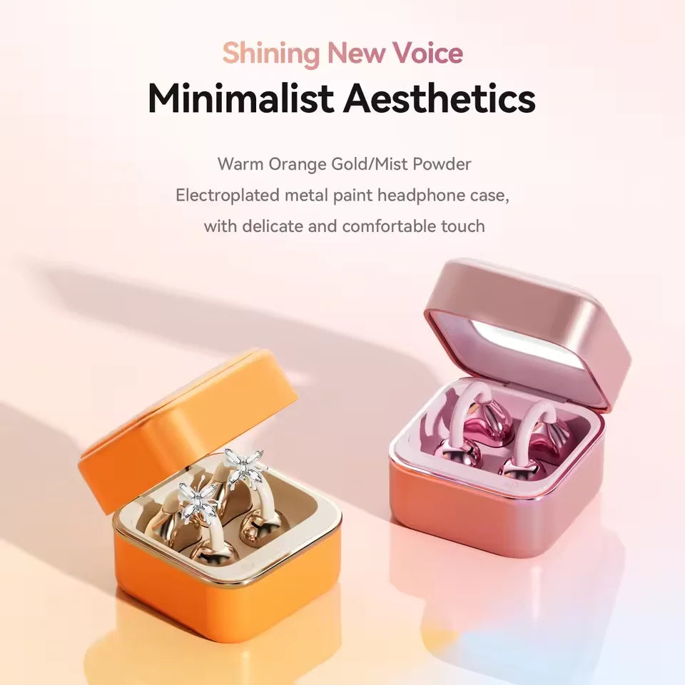 Clip On Open Ear Bluetooth 6.0 Earbuds, Jewelry Box LED Mirror Fill Light, HiFi Stereo Headphones, Fashion Gift For Women