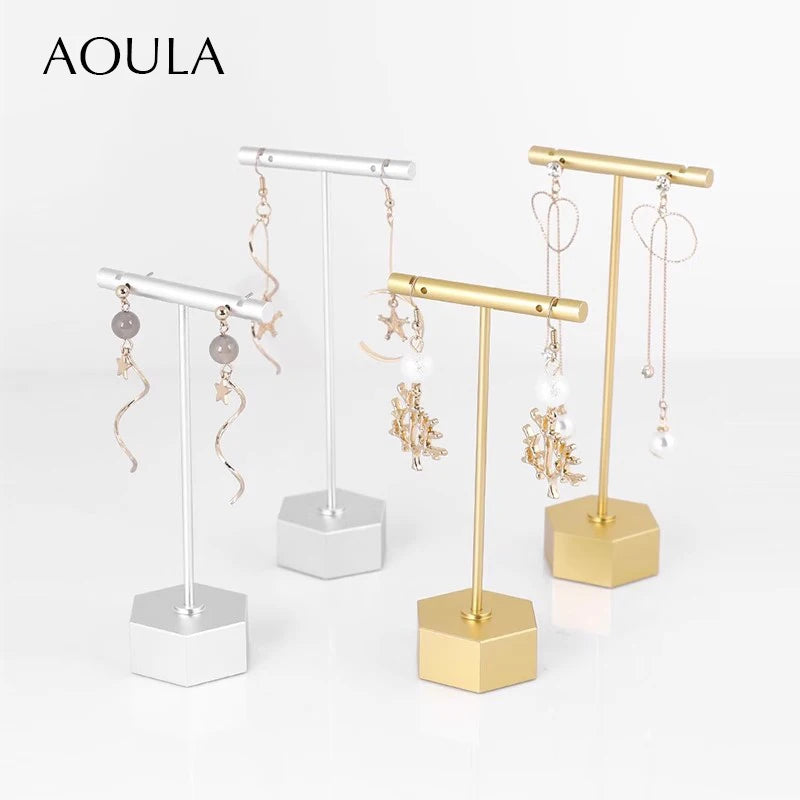 Luxury Dangle Earrings Display Metal Rack T Bar Stand Ring Jewelry Hanger Organizer Ear Studs Storage Holder Shelf Store Selling