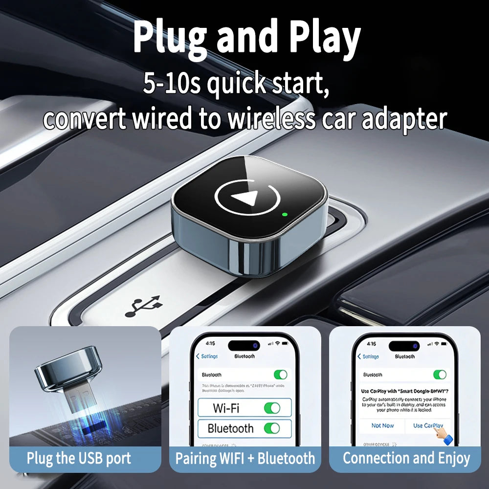 Mini USB Wireless CarPlay Adapter Plug and Play Wireless Car Play Dongle for Factory Wired CarPlay Cars