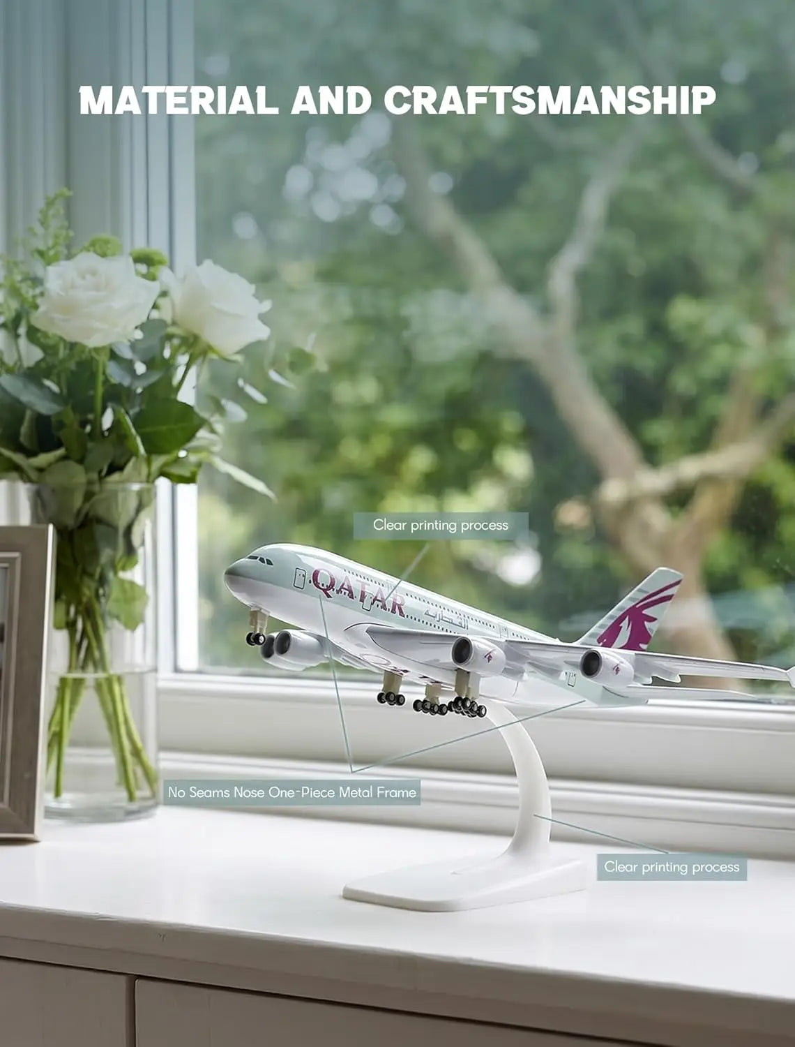 1/300 Scale 20cm Die-cast Metal Toy Plane Model Kit Qatar A380 Sky Jumbo Model Plane with Stand for Collections and Displays