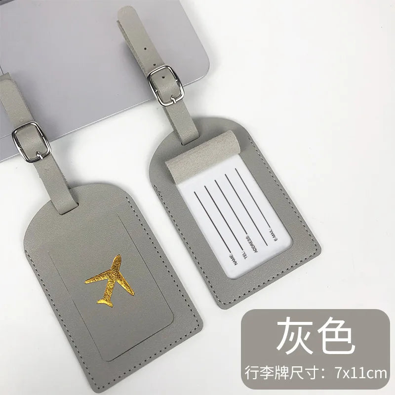 PU Leather Business Luggage Tag Suitcase Address Label Luggage Boarding Case Label Name ID Address Clip Travel Accessories