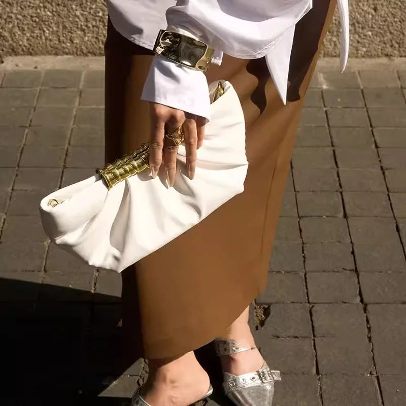 Luxury Golden Black Clutch Bag Cloud Bag Metal Folded Dumpling Bag High Quality Banquet Bag Single Shoulder Bag 2026 Fashion