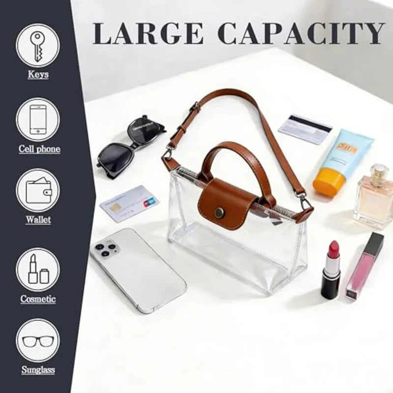 2026 New PVC Waterproof Transparent Handbag Women Large Capacity Phone Bag Niche Shoulder Crossbody Bag