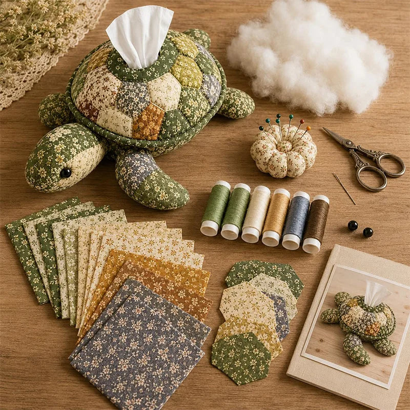 DIY Patchwork Tissue Box Cover Kit Precut Cloth Sewing Thread Tools Handmade Napkin Holder Craft Hobby Home Table Decor Gift