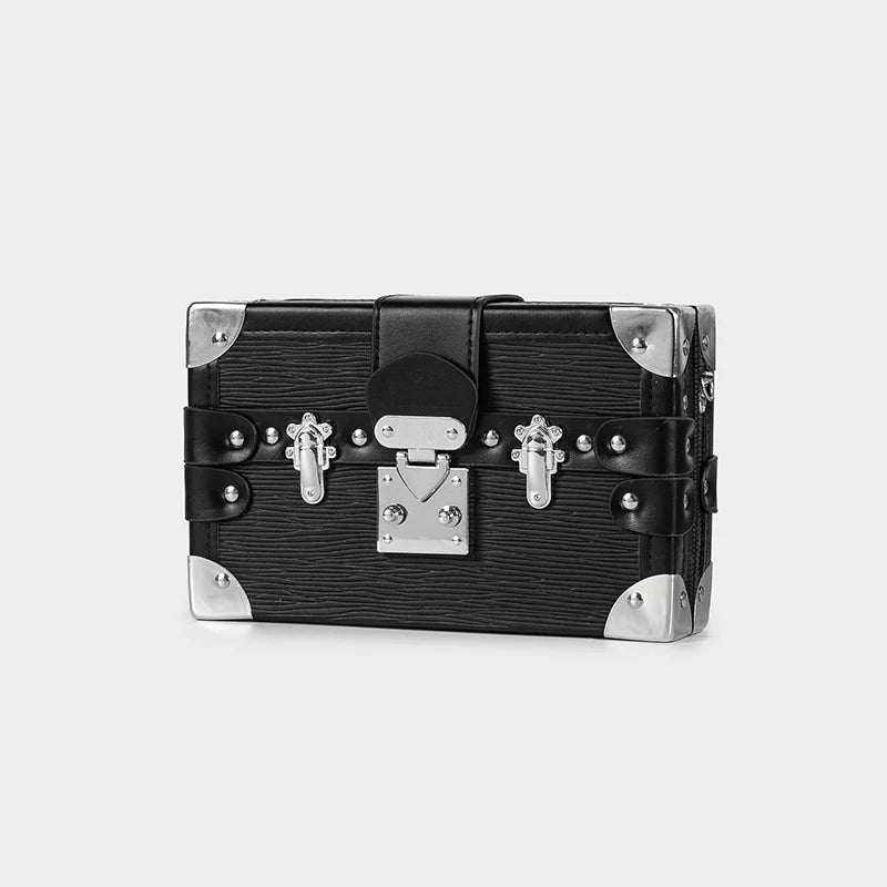 Trendy PU Leather Girls Shoulder Bags, Handmade Retro Lock Box Purse, Crossbody Bag for Daily Use, Work Travel Fashion Accessory