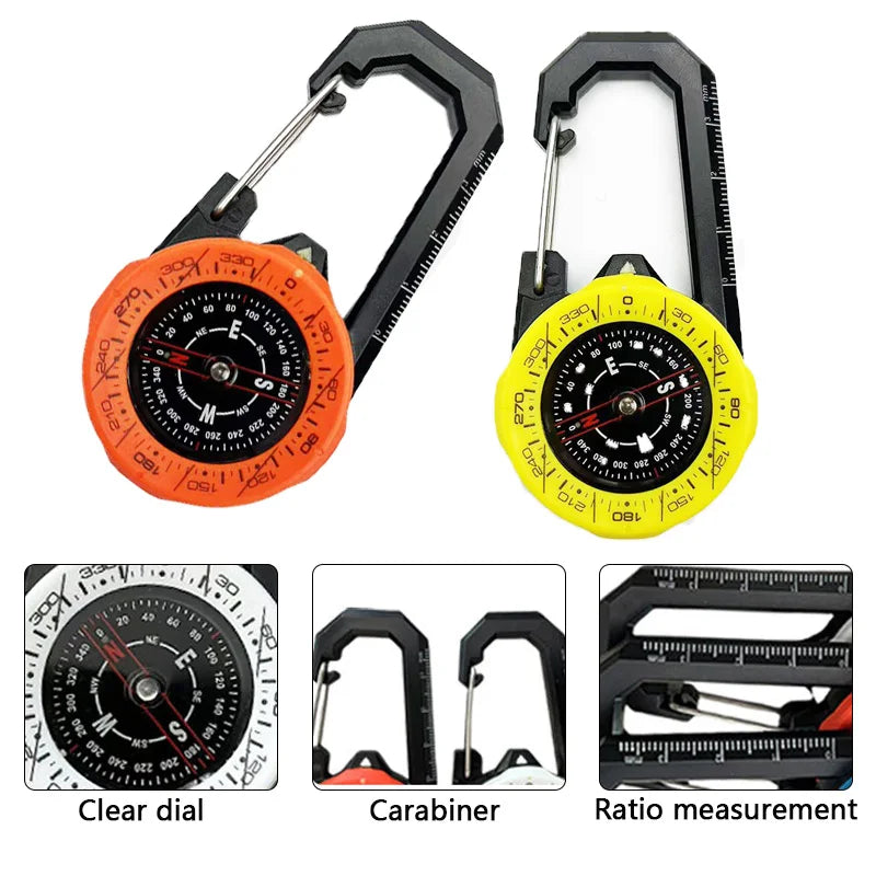 Portable Luminous Compass Carabiner Mini Survival Directional Tool for Outdoor Hiking Camping Mountaineering Survival Kids Gift