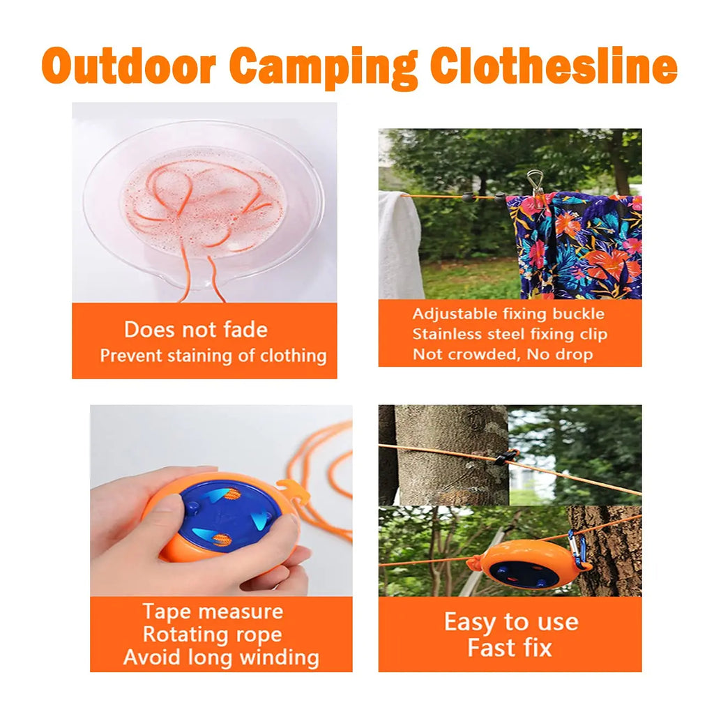 1PC Portable Retractable Clothesline Outdoor Travel Camping Hotel Windproof Anti-slip 10M Laundry Hanger Drying Rope Accessories