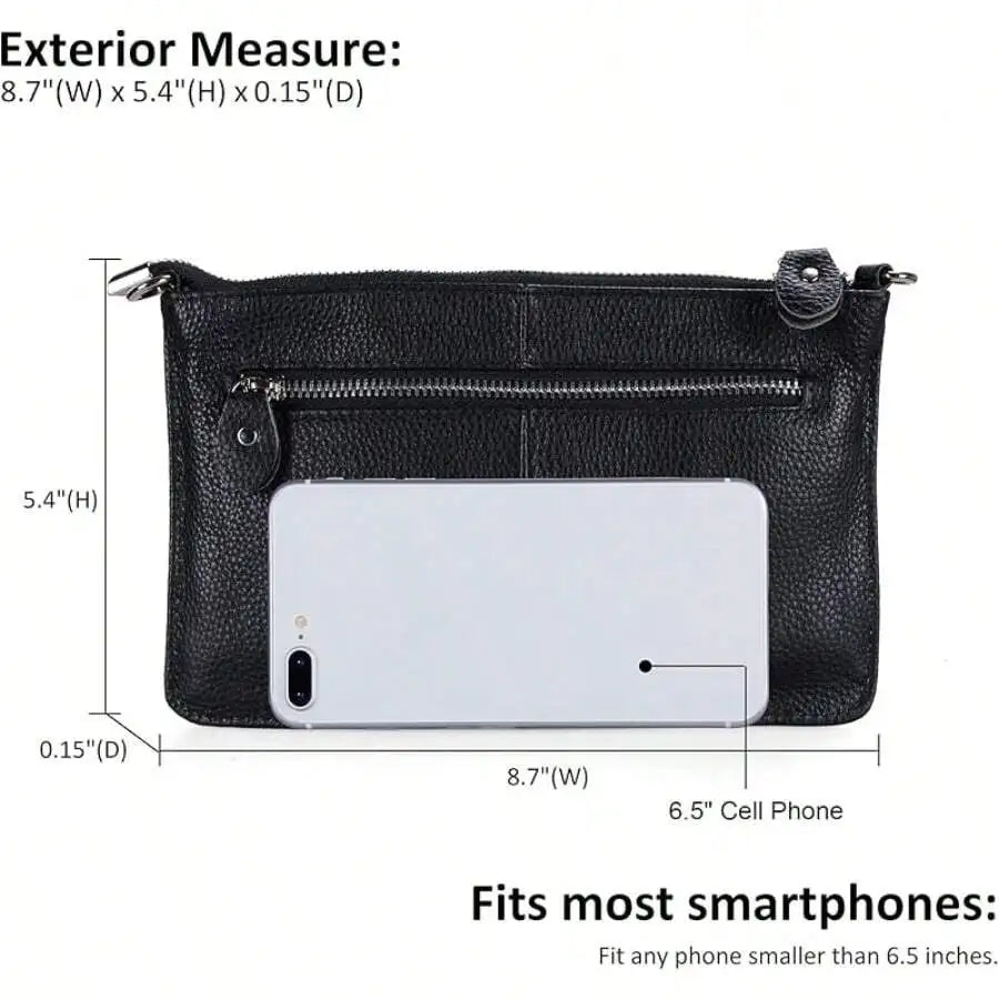 Genuine Leather Wristlet Clutch Wallet Purses Small Crossbody Bags Shoulder Handbag For Women, Silvery Zipper
