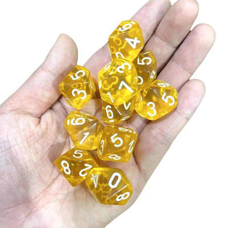 10pcs 10 Sided Dice D10 Polyhedral Clear transparent Dices for Board Games 0-9 Number 18mm RPG Dice Family Dice