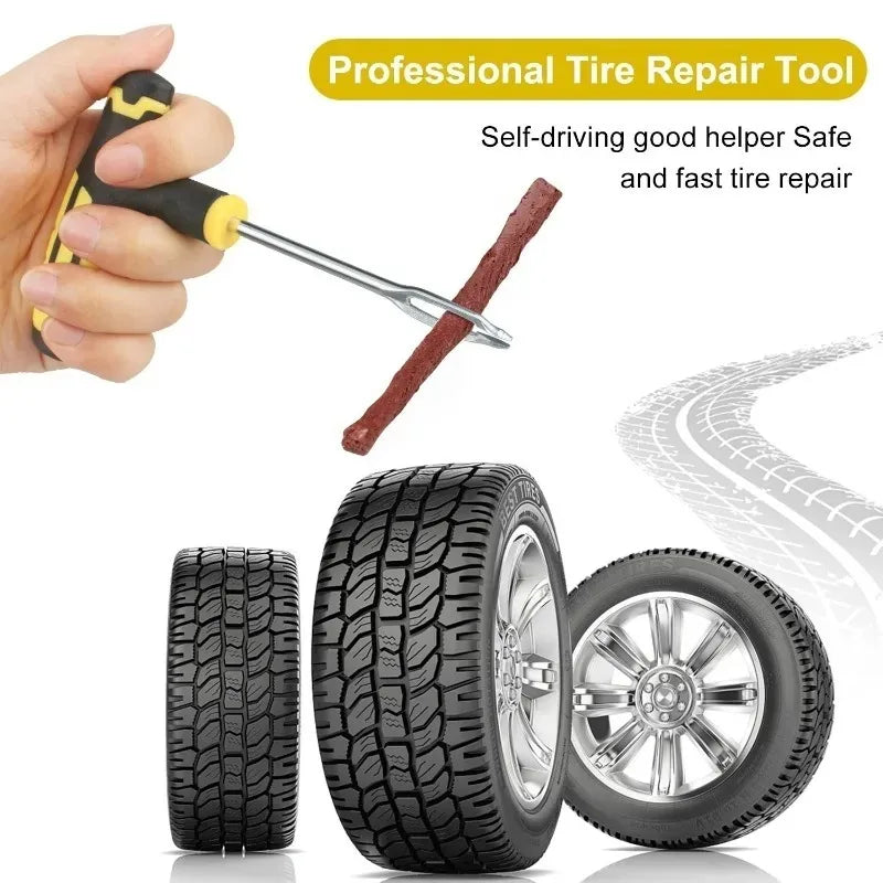 Roadside Emergency Flat Tire Repair Kit Portable Complete Tools with Storage Bag for Car Motorcycle Truck Quick Puncture Fix
