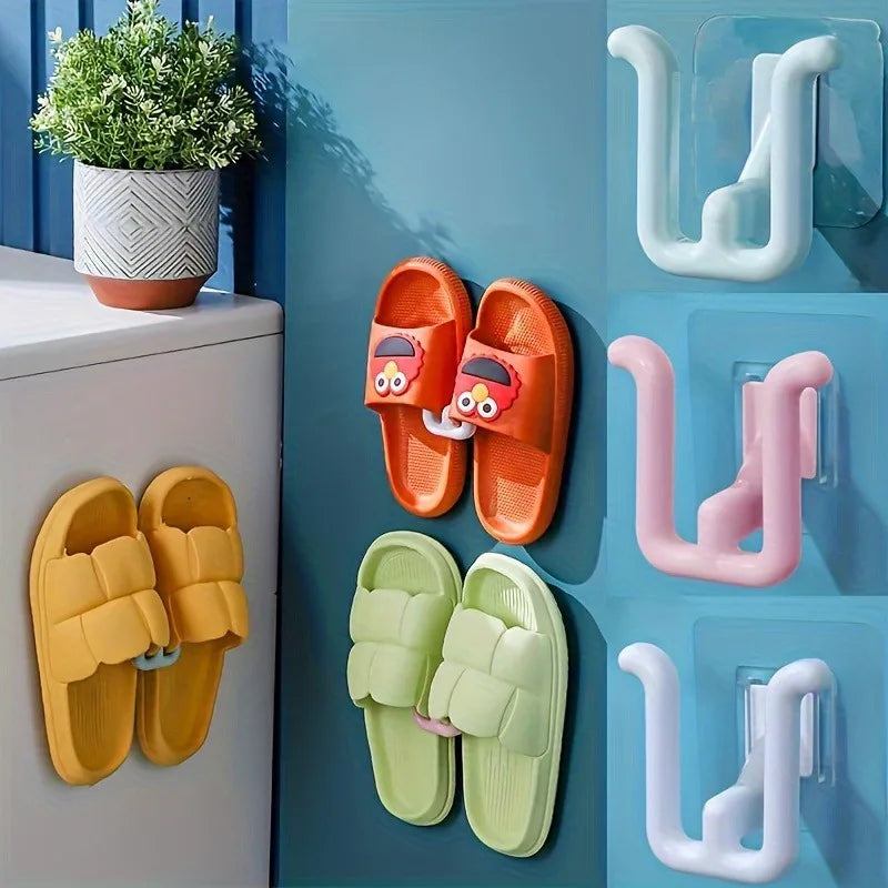 4Pcs Self Adhesive Slipper Rack - Waterproof, Wall Mounted Shoe Hook for Bathroom, Kitchen and Bedroom Decorations, Space Saving