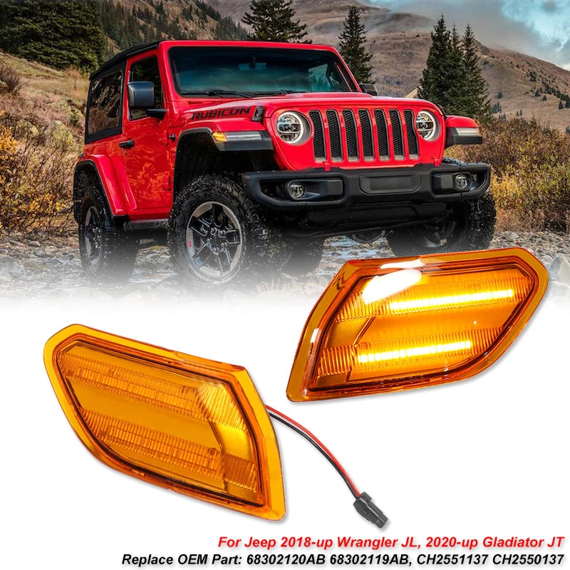 For Jeep Wrangler JL 2018-2021 Gladiator JT 2020-2021 Front Side Marker Light Assembly Amber Turn Signal Blinker Indicator Lamps