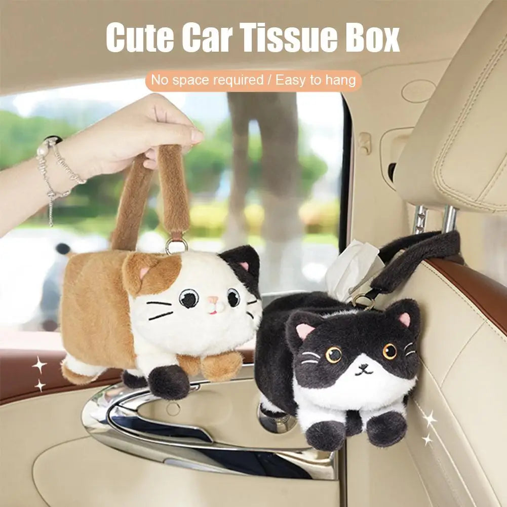 New Car Tissue Box Cute Cartoon Cat Car Car Paper Box Hanging High-end Decoration Car Tissue Bag Car Tissue Box Car Accessories