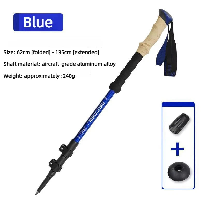 1pcs Aluminum Outdoor Hiking Anti Shock Walking Sticks Telescopic Trekking Climbing Poles Ultralight Walking Canes 135CM
