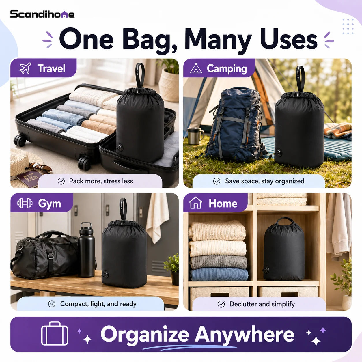 Luggage Vacuum Compression Bag Pump Free Reusable Vacuum Storage Bag 70% Space Save Waterproof Travel Clothes Sealed Packing Bag