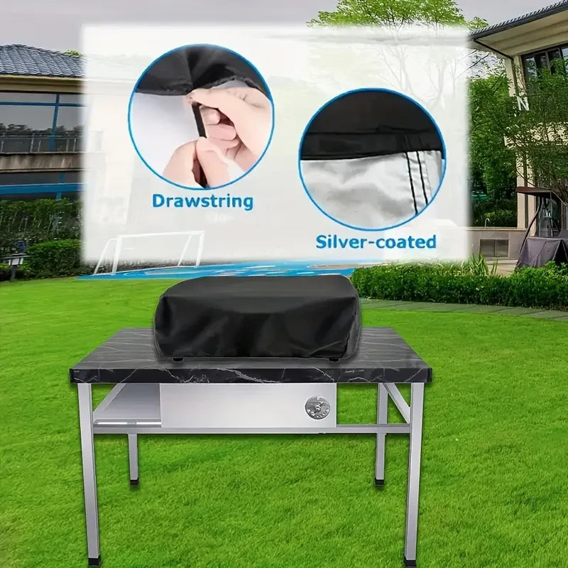 Heavy-Duty BBQ Grill Cover with Drawstring Closure – Fit, Black Polyester, Dust and Weather Protection for Outdoor Cooking
