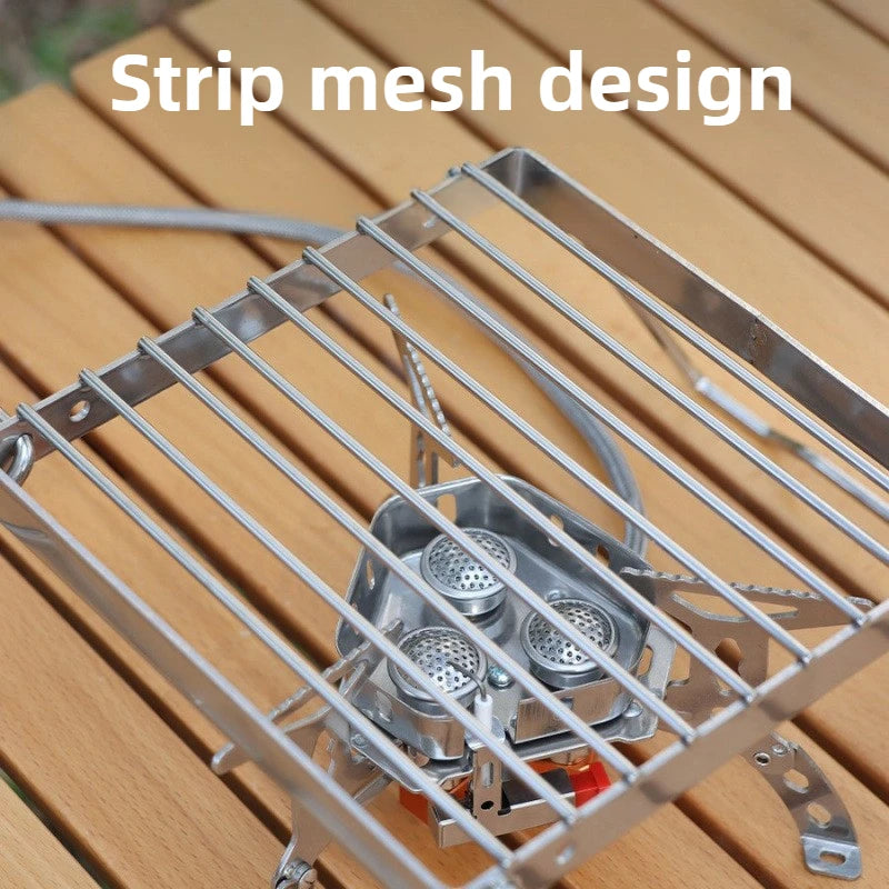 Stainless Steel Camp Stove Set -Folding Pot Rack & BBQ Grill Combo - Includes Kettle Bracket&Cooking Mesh for Outdoor Adventures