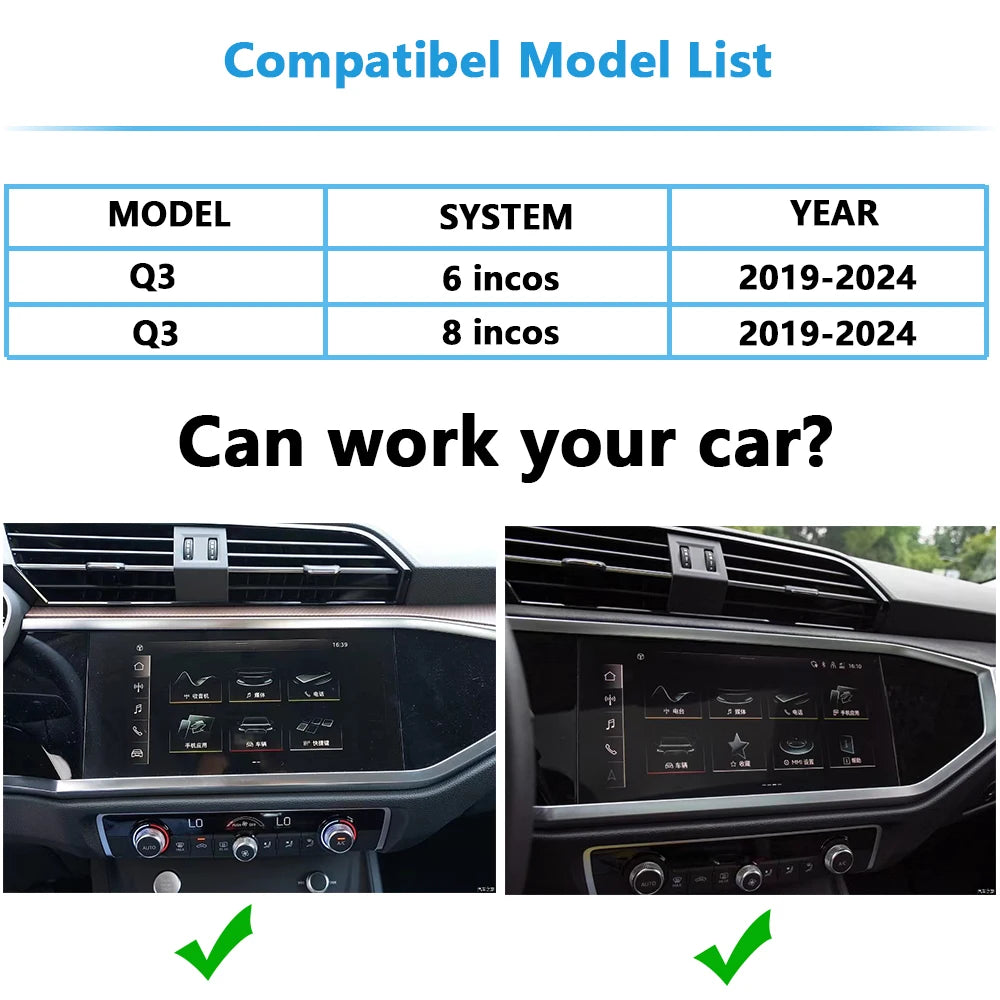 Audi Q3 A1 Apple CarPlay 2019-2024 Retrofit Wireless Android Auto Plug and Play Add Reverse Camera Support iPhone Mirror Link