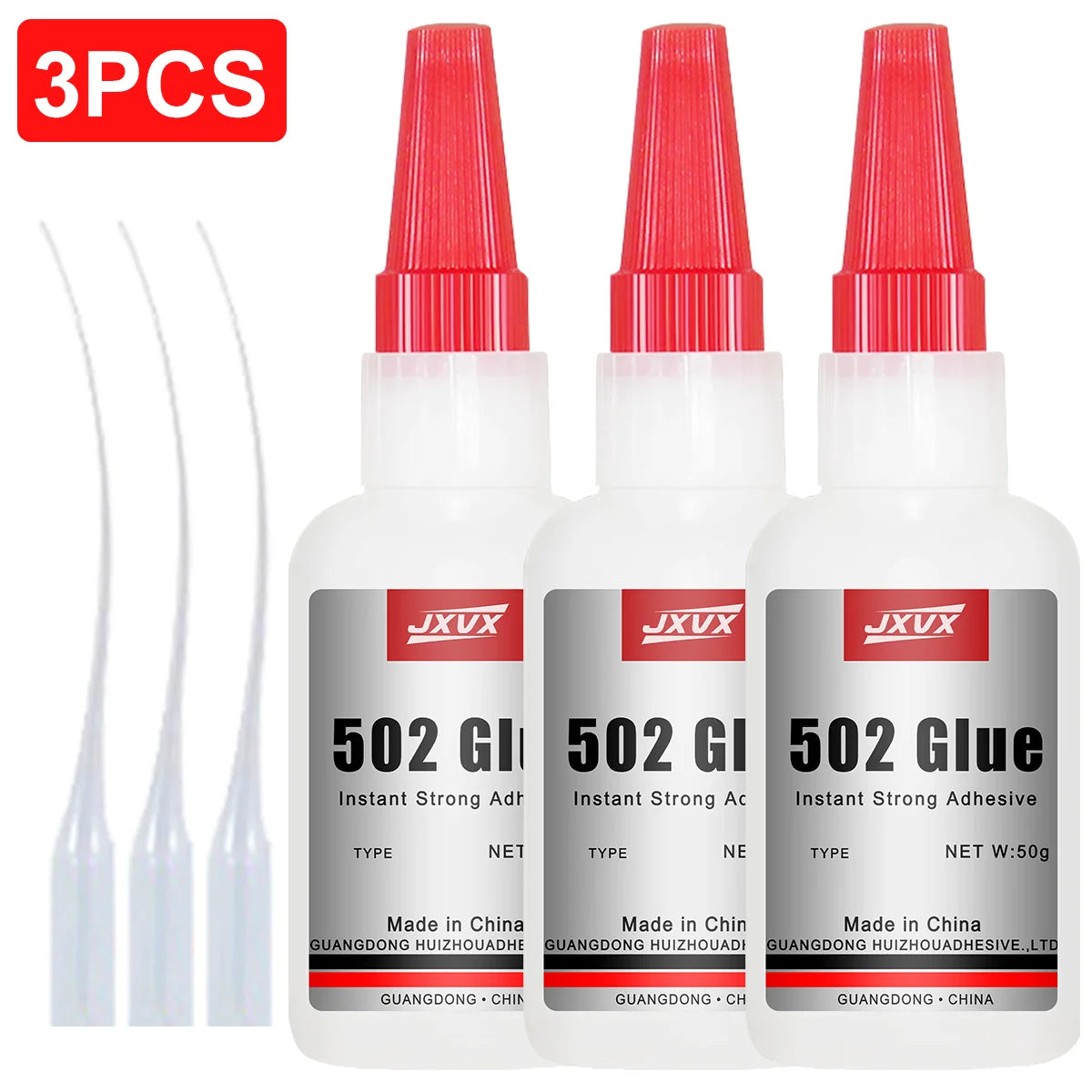 Jxvx 50g Large Capacity 502 Super Glue, Cyanoacrylate Adhesive, Instant Quick Drying Cyanoacrylate Adhesive, Leather, Rubber, Glass, Wood, Metal, Liquid Adhesive Tool, Super Strong Glue 502.