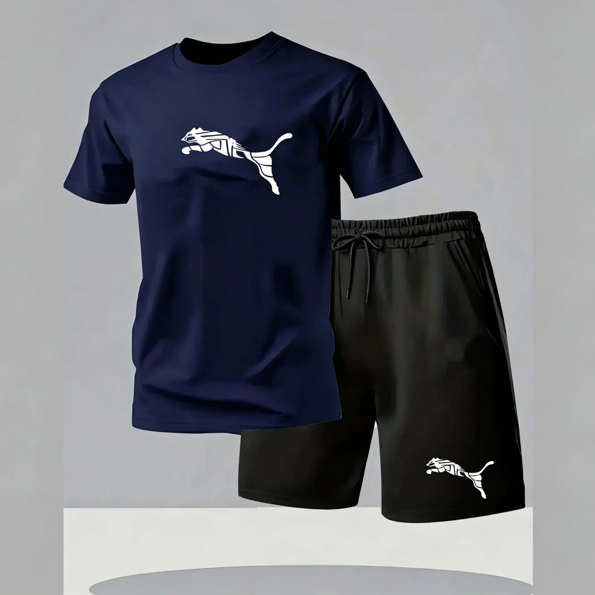 2026 Summer Outdoor Sports Set Men's Fashionable Comfortable Breathable T-shirt Shorts Casual Fashion Two Piece Sports Set