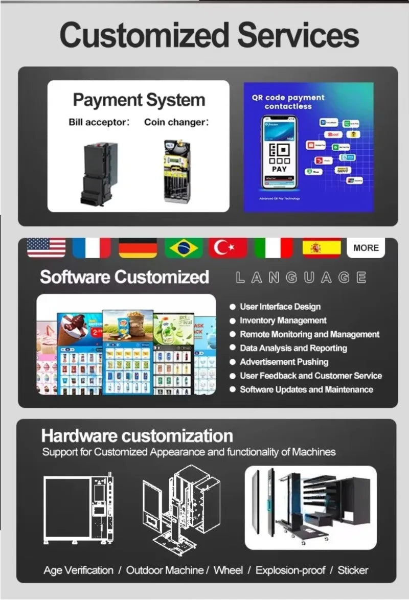 Vending Machine Automatic Snack Drink Beverage Refrigerated Combo Dispenser Smart Commercial Store Customized