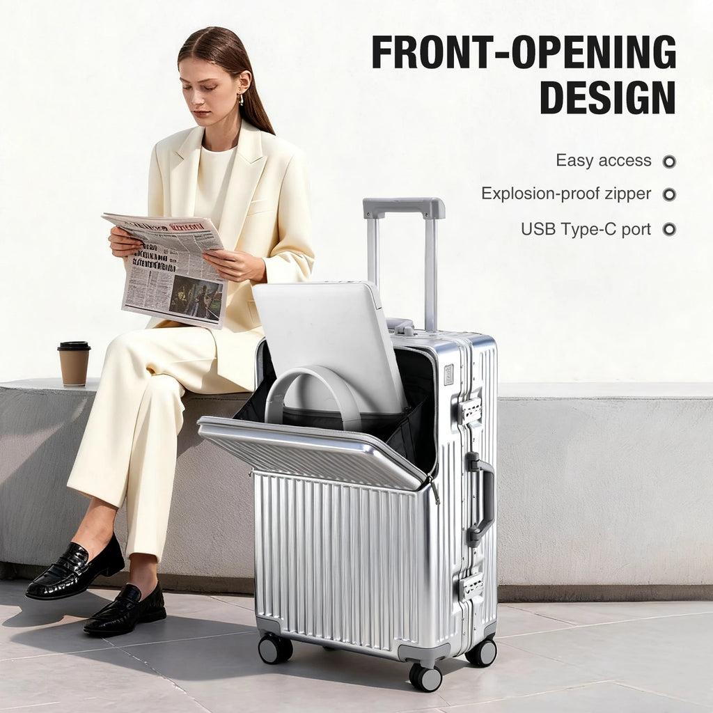 AIWEINY Lightweight Aluminum Frame Hard Shell Luggage 360 Silent Spinner Wheels TSA Lock 20/24/27 Inch Carry On/Travel Suitcase