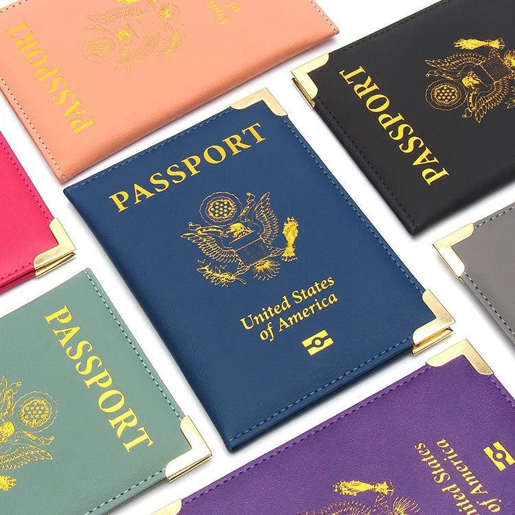 USA Passport Cover Travel Wallet Metal Corners Pu Case for Passports Cards Holder Passport Wallets for Women