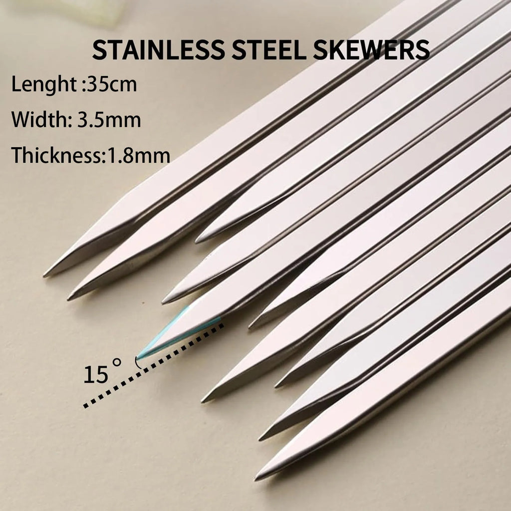 304 Stainless Steel 13.5" Long Flat Barbecue Skewers,40PCS Heavy Duty BBQ Kebab Skewers with Storage Tube,Reusable for Grilling