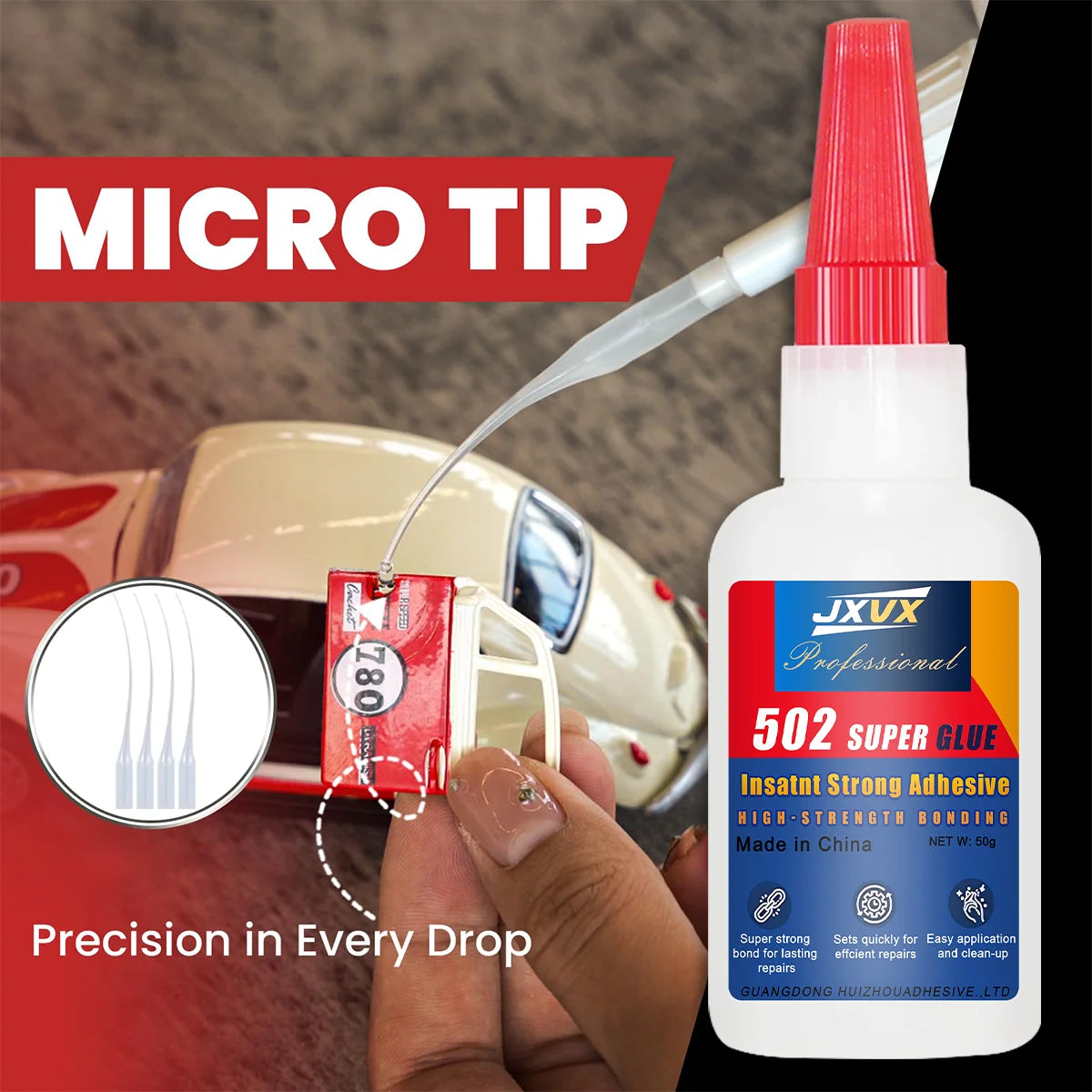 JXVX 50g 4pcs 502 Instant Strong Adhesive Super Liquid  Cyanoacrylate Universal Instant Glue for Resin Ceramic Metal Glass Fast Dry Glue,waterproof super glue extra strong.