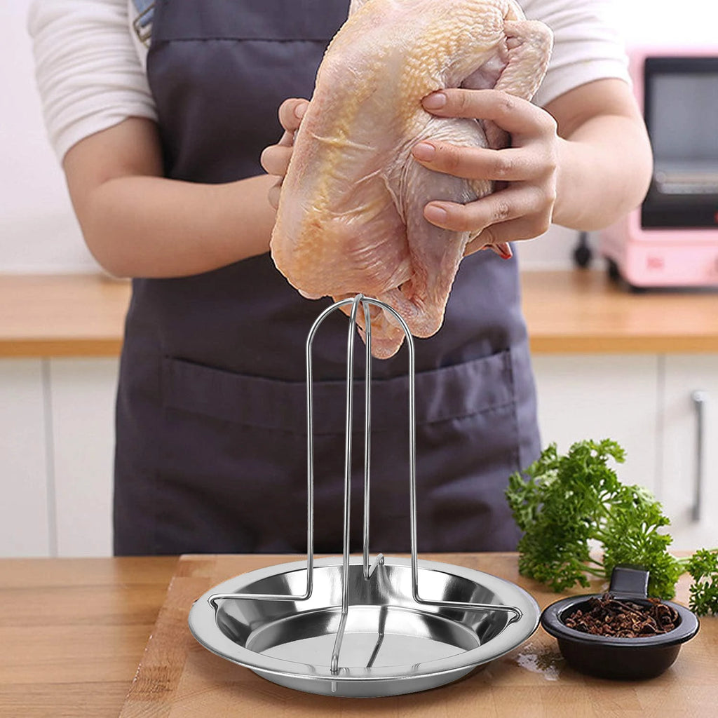 Roasting Chicken Grill Stand Roaster Rack with Tray Kitchen Outdoor BBQ Tools Stainless Steel Non-stick Grilled Chicken Plate