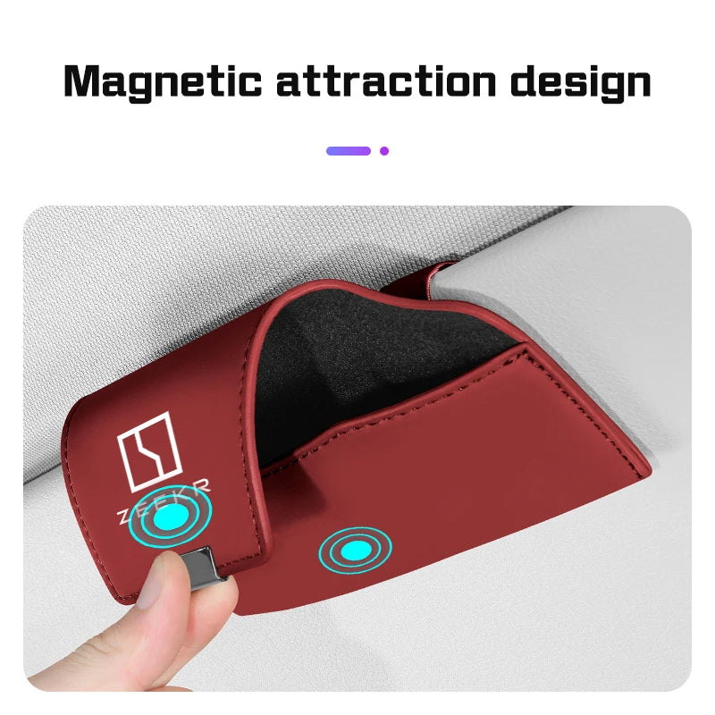 Sunglasses Box Magnetic Leather Car Visor Glasses Case For ZEEKR 001 007 009 X MIX 7X 9X M-Vision Glasses Case Car Accessories