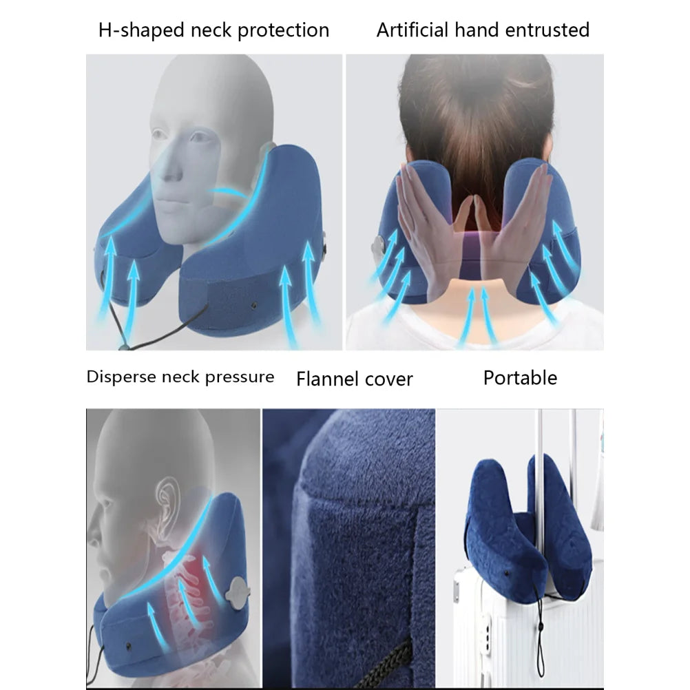 1PC Neck Pillow Travel Inflatable U-shaped Pillow H Hooded Aviation Neck Pillow with a Blackout Windproof Cap Portable