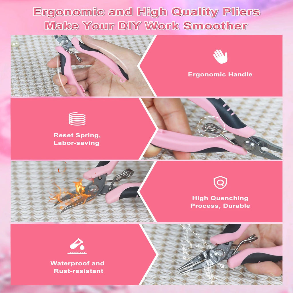 NEWACALOX 8Packs Jewelry Pliers Set, Jewelry Making Tools with Needle Nose Pliers Round Nose Pliers, Chain Nose Pliers for Craft
