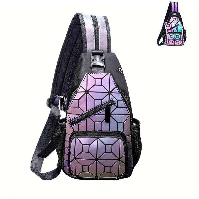 Geometric Luminous Backpack, Holographic Reflective Bag, Women's Large Capacity Crossbody Bag