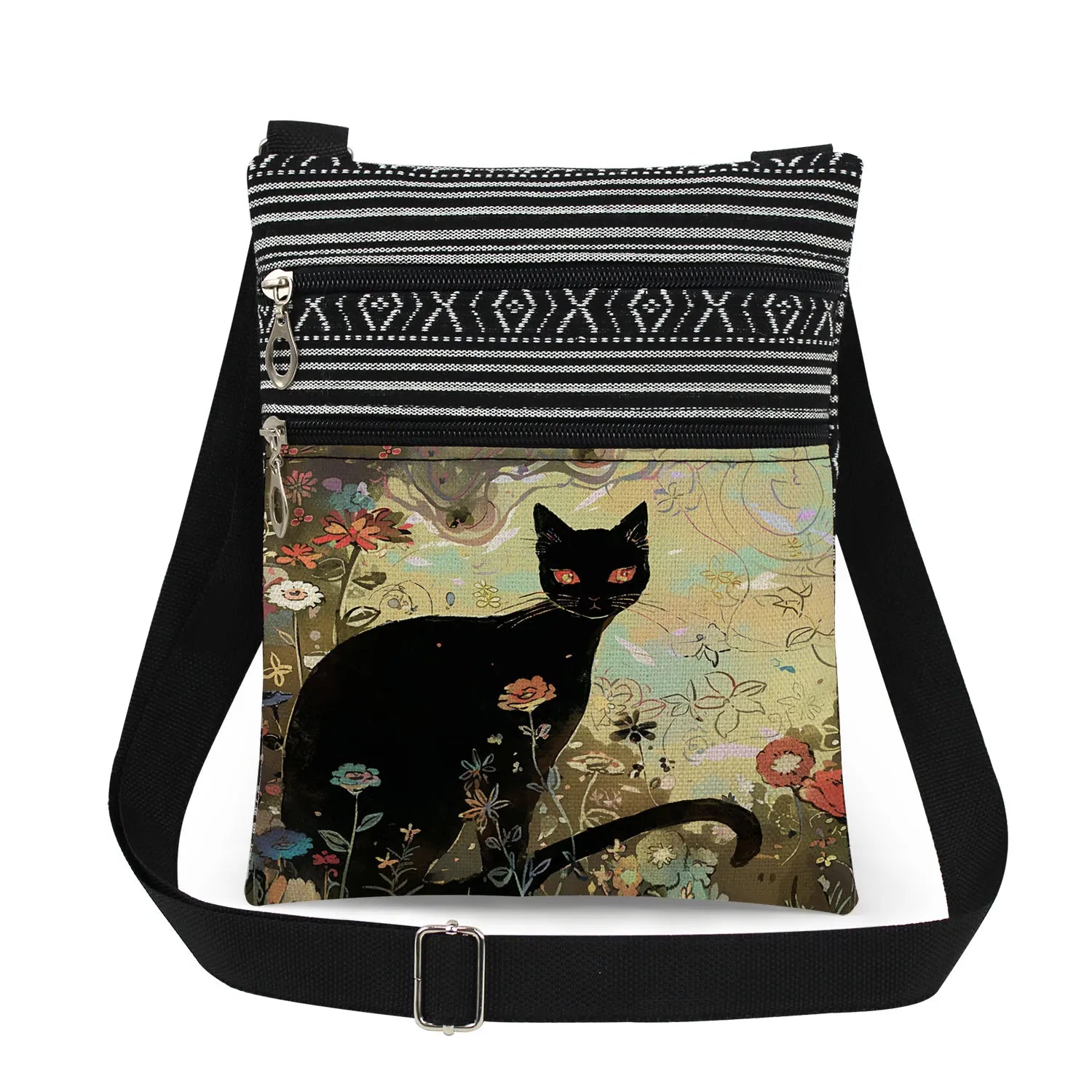 Cute Cartoon Black Cat Print Crossbody Bags Shoulder Bags For Women Daily Travel Portable Small Messenger Bags Catkeeper Gift