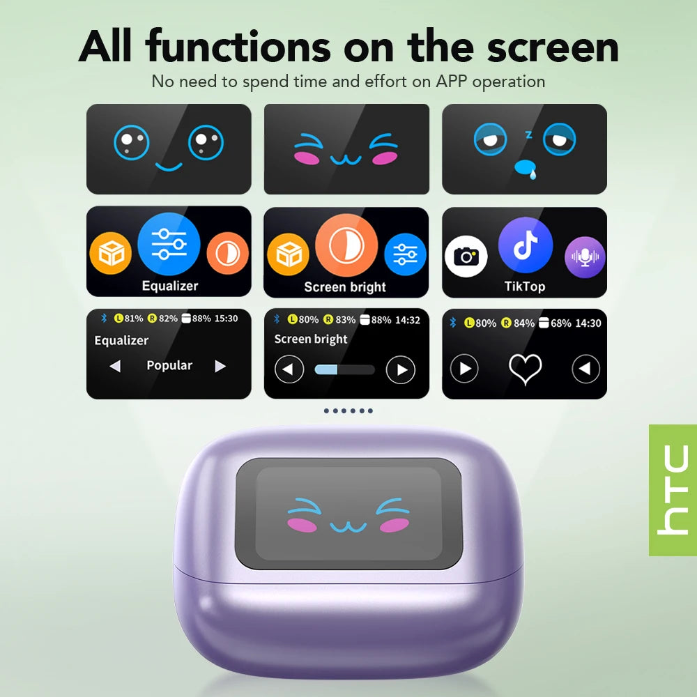 HTC Wireless Bluetooth Earphones NE54 Earclip AI Translator Earbud Smart Touch Screen HIFI Music Bone Conduction Headphones