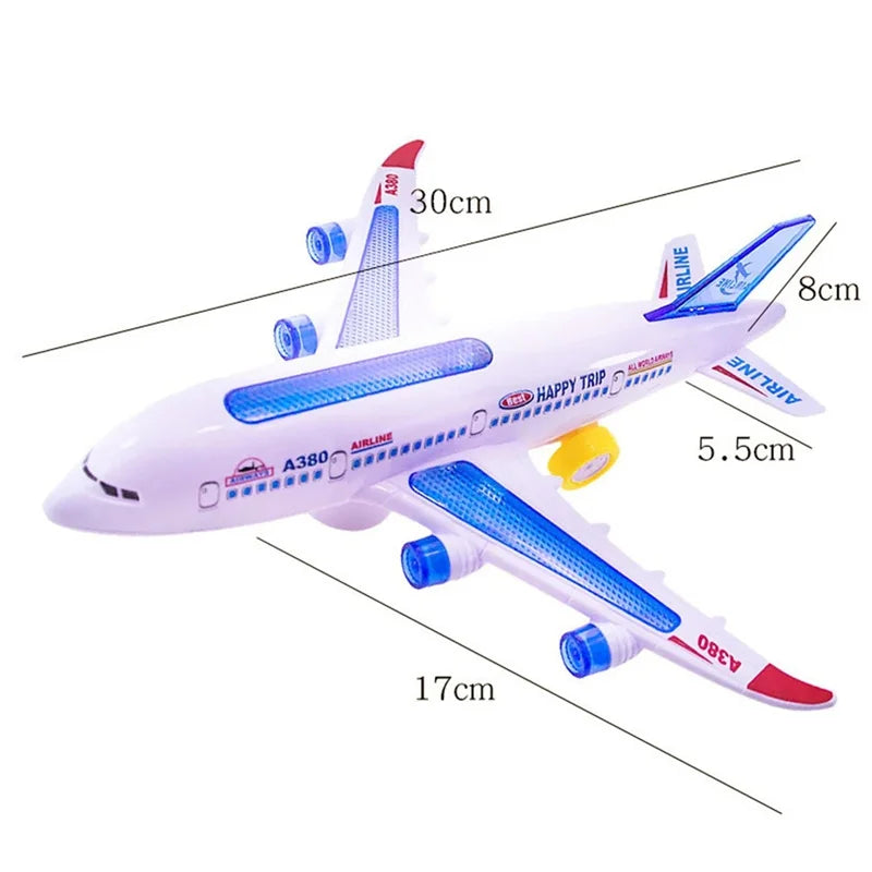 Light-Up Airplane Toy Kids Plane Toy with Music and Lights Automatic Obstacle Avoidance Educational Toy Birthday Gifts for Boys﻿