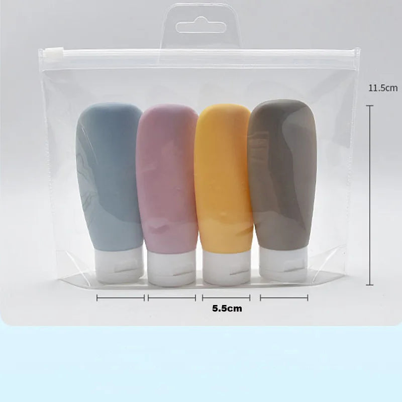 3/4Pcs Refillable Soft Silicone Travel Bottle Set 60ml Lotion Shampoo Squeeze Tube Container Mini Cosmetics Empty Bottle