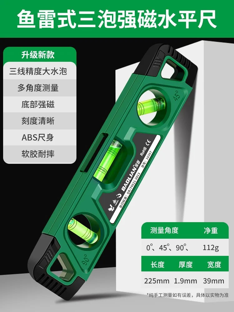 Three Bubble Level Ruler 0° 45° 90° 230mm Mini Horizontality Gauge Shockproof Magnetic Leveling Aligner Inclinometro Level Tools