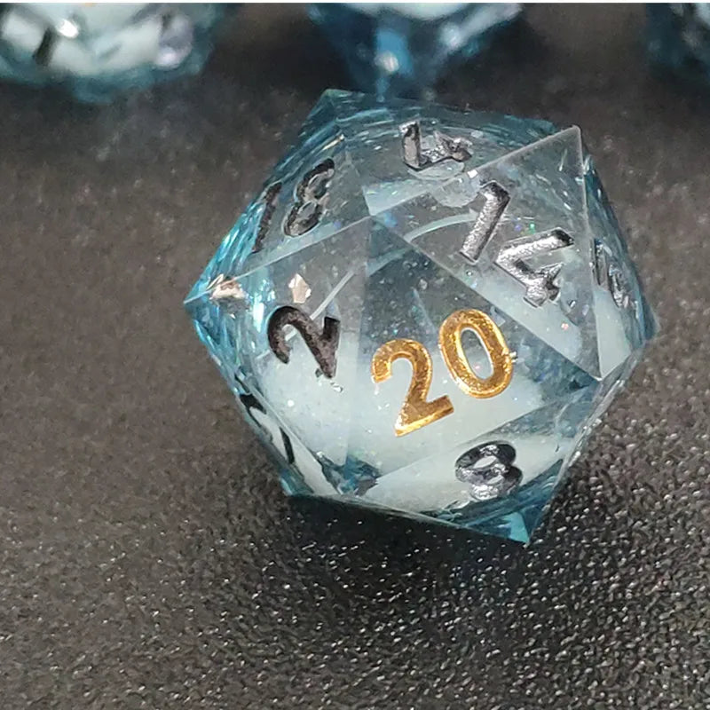 MINI PLANET Gold Sand Liquid Core Dice D&D Set Handmade Polyhedral Resin Dice With Sharp Edge For TRPG DND D6 D20 Dice Games