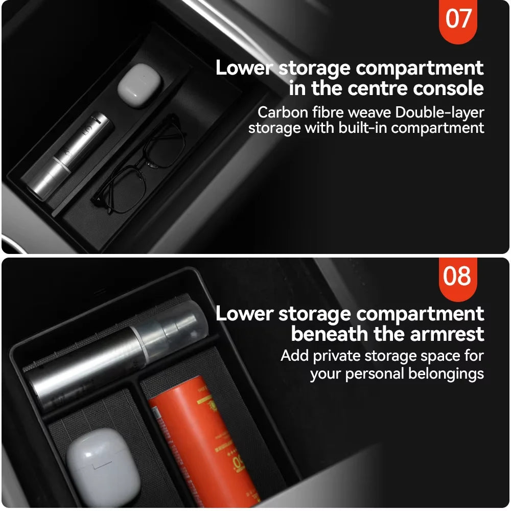 For Tesla Model 3/Y/YL Highland Juniper 2026 Center Armrest Hidden Storage Box Cup Holder Console Organizer Box Accessories