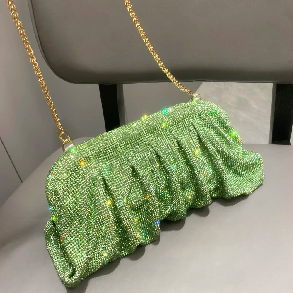 Shiny Handle Rhinestones Handmade Evening Clutch Bags New Folds Purses And Handbags Luxury Designer Wedding Party High Quality