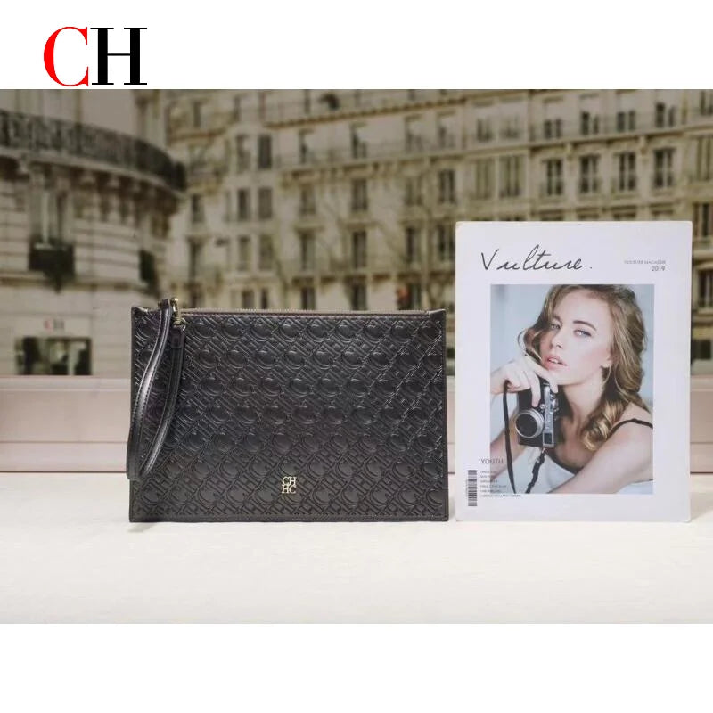 CH Clutch Bag Women Embossed Monogram PU Leather Wristlet Handbag Zipper Envelope Purse Large Capacity Evening Daily Wallet