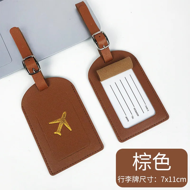 PU Leather Business Luggage Tag Suitcase Address Label Luggage Boarding Case Label Name ID Address Clip Travel Accessories