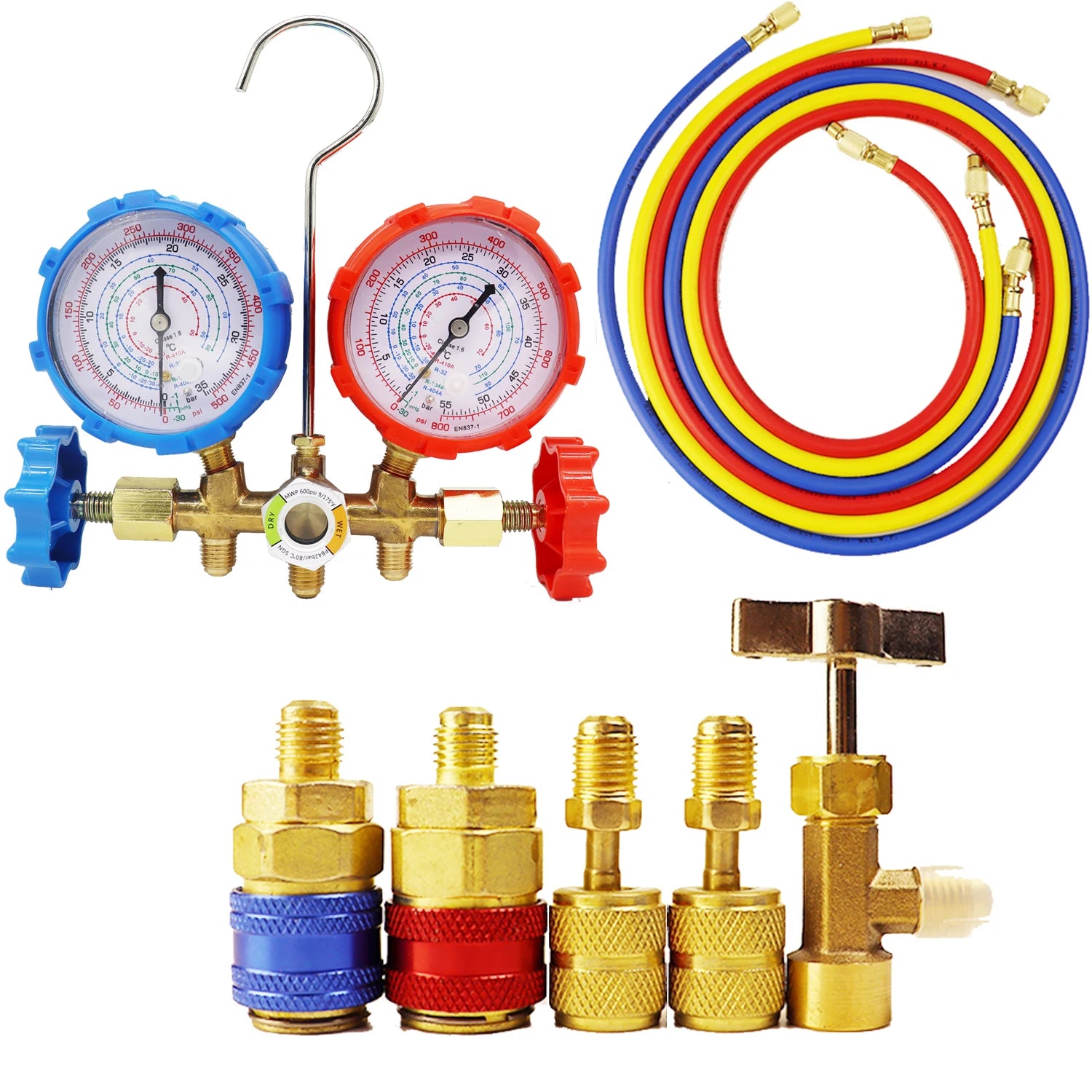 R410a 3 Way AC Diagnostic Manifold Gauge Set for Freon Charging Fits R32 R410a R-404A R-134a Refrigeration Manifold Gauge Air